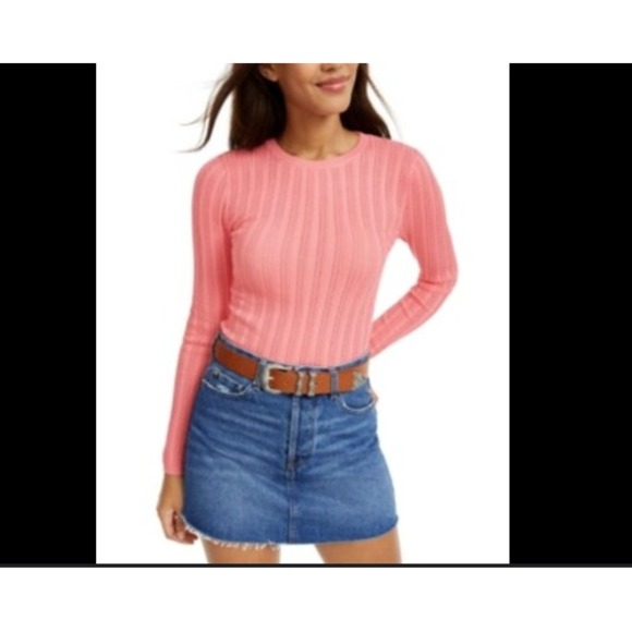 Hooked Up by IOT Sweaters - Hooked Up By Iot‎ Juniors' Pointelle Sweater Rose Geranium Pink Size Small
